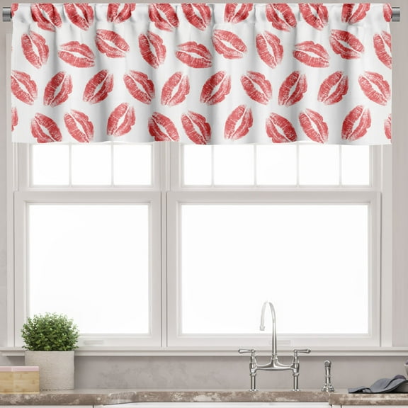 Ambesonne Kissing Valance Pack of 2, Woman Lipstick Lips Print, 54"X18", Dark Pink and White