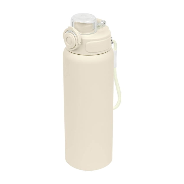 Termo metálico con doble pared, textura rubber y boquilla dual beige 8 x 25.7 x 8.4