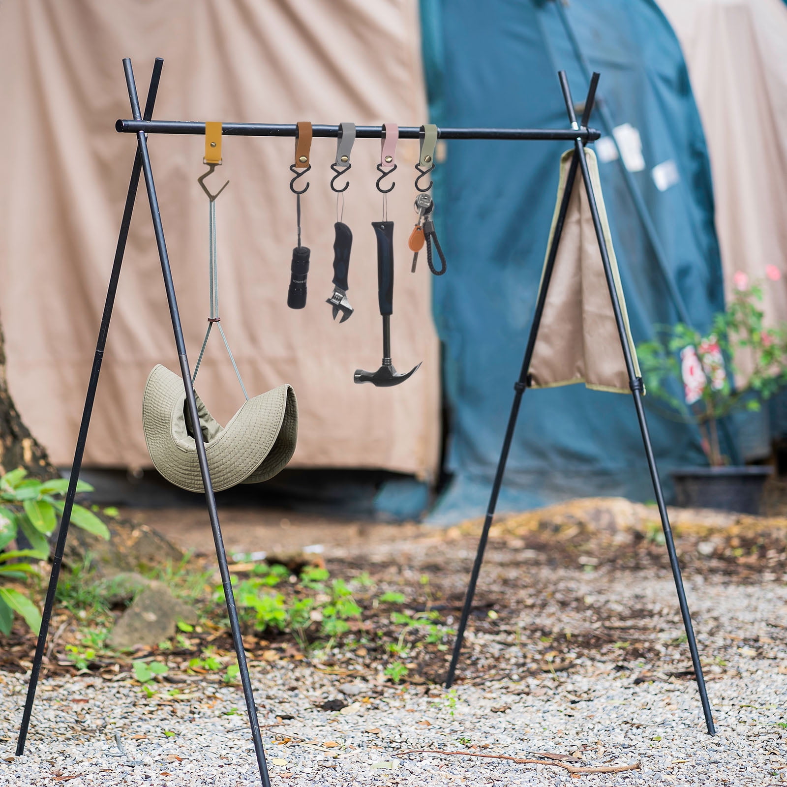 Unique Bargains PU Leather S Shelf Hooks Camping Hook Hanger Plastic Outdoor Green