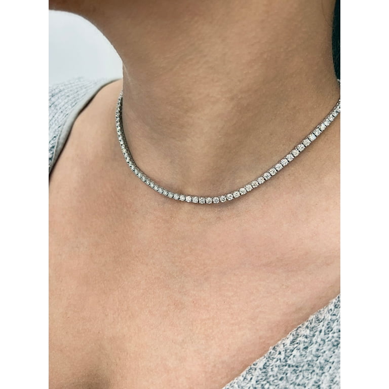 Dolly 7.34 Carat Round Diamond Tennis Necklace 4 Prong Setting