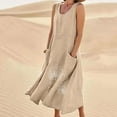 thumbnail image 2 of Ahuyic Womens Summer Casual Dress,Womens Plus Size Dress,Womens Sleeveless And Linen Round Neck Printed Long Dress,Khaki,XXXXL, 2 of 5