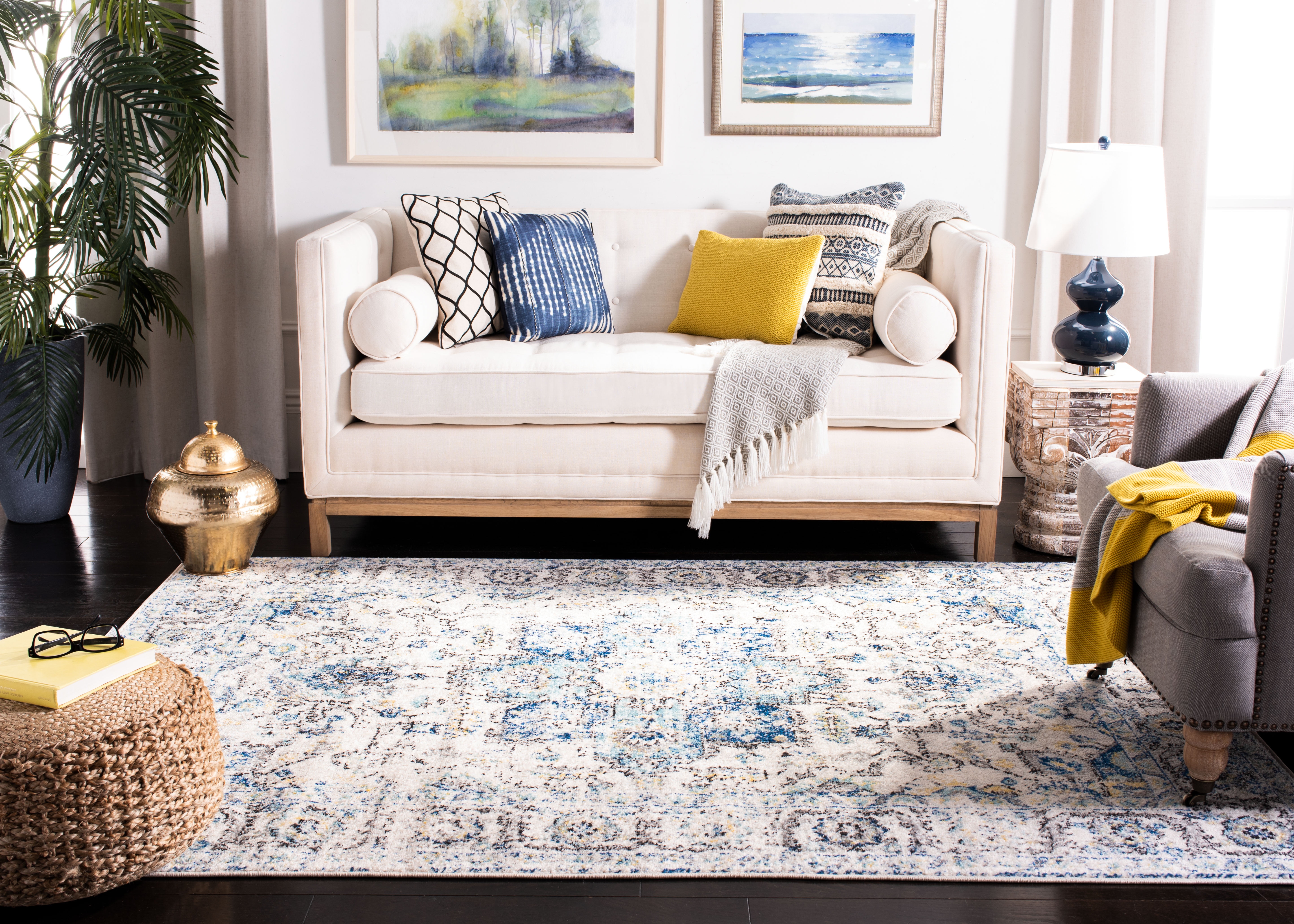 Safavieh Madison Rug Collection Power Loomed Turquoise/Ivory Oriental Area Rugs, 9' x 12', Stain Resistant