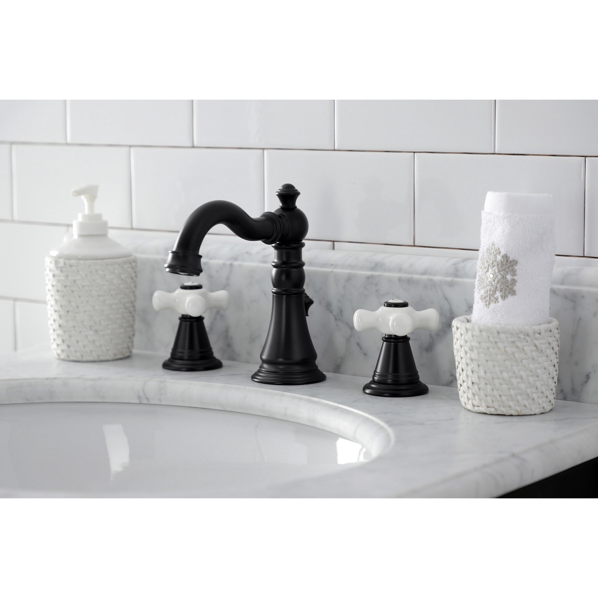Kingston Brass FSC1970APX American Classic Widespread Bathroom Faucet with Brass Pop-Up, Matte Black
