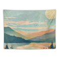 thumbnail image 5 of Creowell  Mountain Tapestry,  Watercolor Tapestry Nature Tapestry Misty Forest Tapestry Sun Sunset Tree Landscape Tapestry Boho Mountains Teal Tapestries Lake Birds Tapestry for Bedroom Painting, 5 of 6