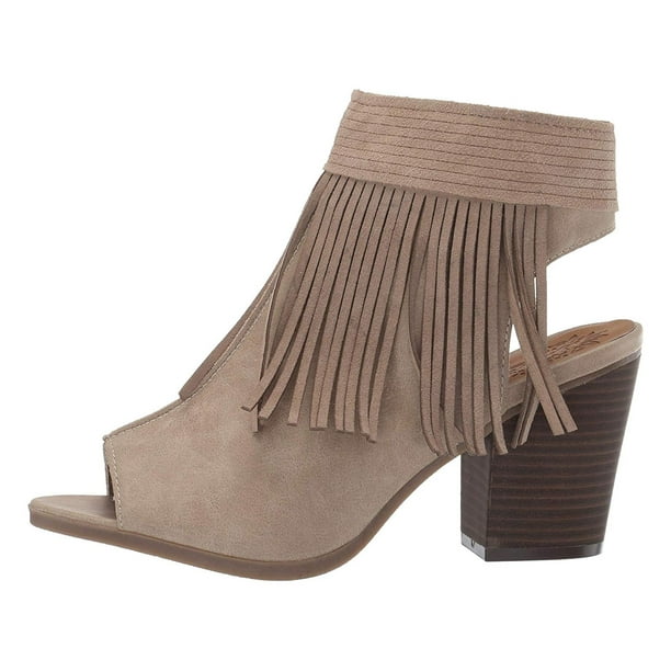 Sugar - Sugar Women's Valera Peep-Toe Open Back Block Heel Fringe Ankle Bootie Boot - Walmart