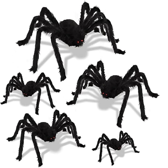 Halloween Hairy Spiders Decorations 5 Pack, Realistic Spiders Decorations with Different Sizes, Scary Spider Props for Indoor Outdoor Halloween Party Yard Window Decor (12" 20" 30" 35"49")