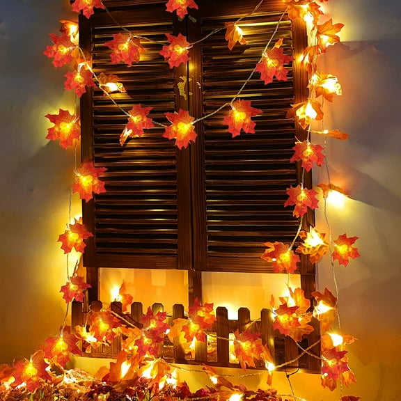 TETOU 2pcs Maple Leaves String Light 20Ft 40Led in total Orange Maple Garland Fall Thanksgiving Decoration