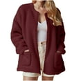 thumbnail image 2 of Womens Fleece Zip up Jacket Long Sleeve Casual Fuzzy Coat Winter Fall Lightweight Comfy Warm Outwear with Pockets New Jacket for Women Casual Wine S, 2 of 9