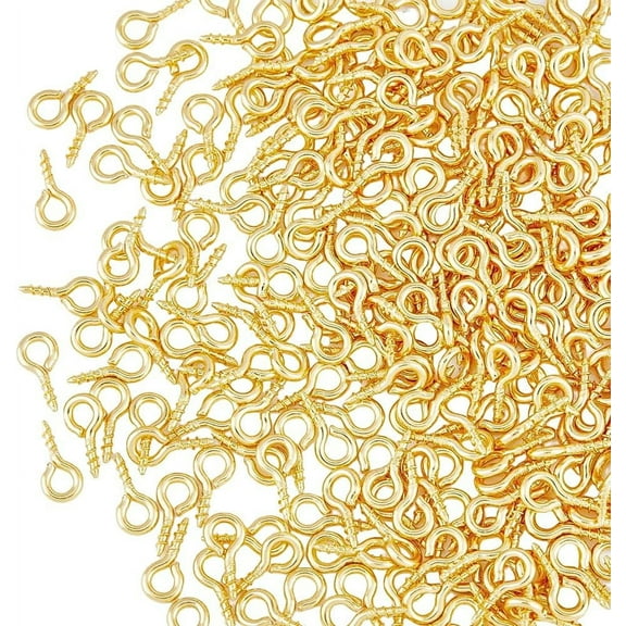 300Pcs 8x4mm 304 Stainless Steel Screw Eye Pin Peg Bails Golden Eye Screws for Half Drilled Beads Eye Screws for Bracelet Keychain Earring Crafts Making Hole 2mm Pin 1.4mm