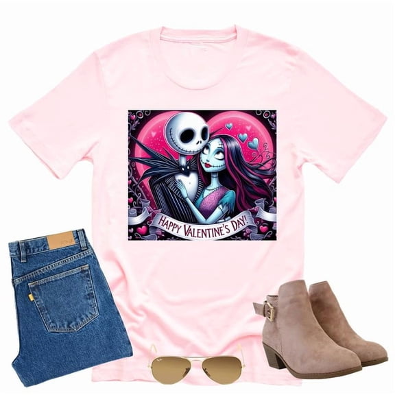 Jack Skellington Happy Valentine, Valentine Shirt Unisex Short Sleeve Shirt (Pink-2X Large)