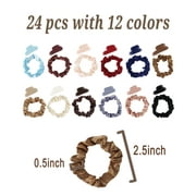 Silk Hair Scrunchies, 24 Pcs Silk Hair Ties, Soft Silk Scrunchies for Hair Elastics Ponytail Holders, Satin Scrunchies for Women Curly Thick Thin Hair