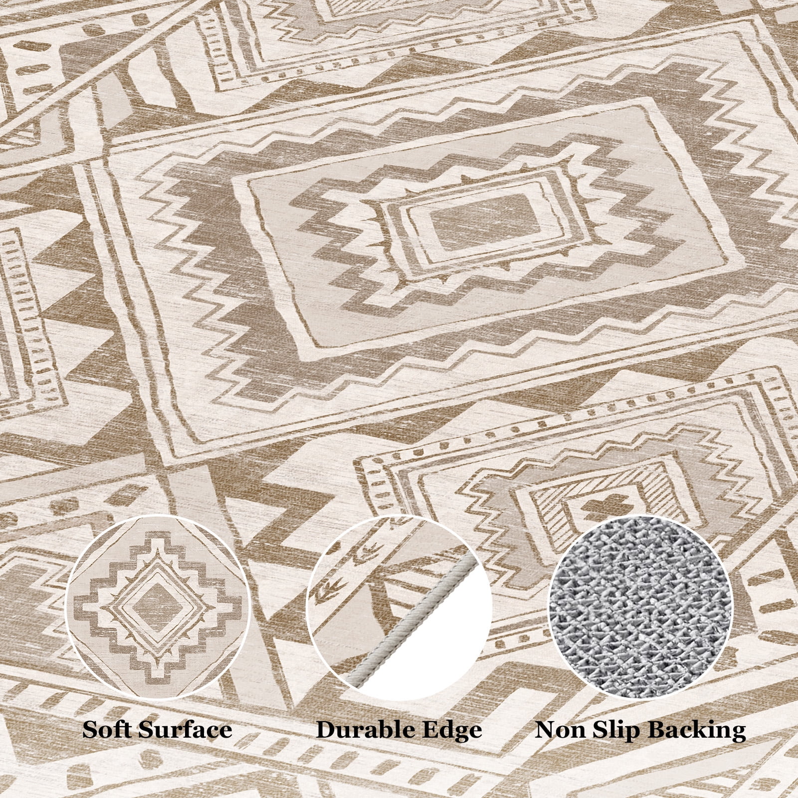 CHITOOMA 8'x10' Area Rugs for Living Room, Washable Boho Moroccan Rug Soft Vintage Distressed Geometric Tribal Area Rug for Bedroom Dining Room Office with Non-Slip Backing, Stain Resistant Non-Shed