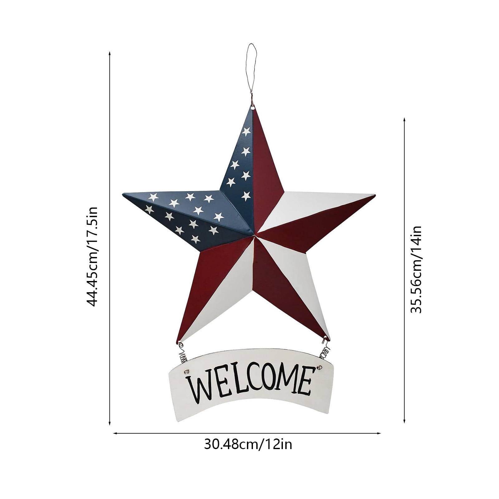 Metal Barn Star Welcome Sign Hanging Decor, Rustic Farmhouse Wall Art for Porch Window Garage, Large Galvanized Star Ornament for Indoor Outdoor Use