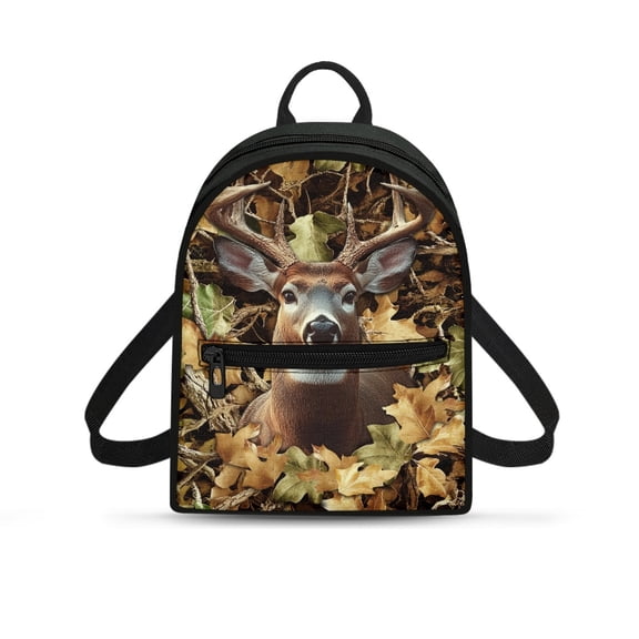 CHAQLIN Camo Deer Silhouette Mini Backpack, Zipper Closure Polyester Small Backpack for Travel Dating, Adjustable Strap Travel Backpack