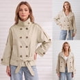 thumbnail image 3 of Double Breasted Crop Trench Coats for Women Casual Stand Collar Belted Lightweight Outerwear, 3 of 6