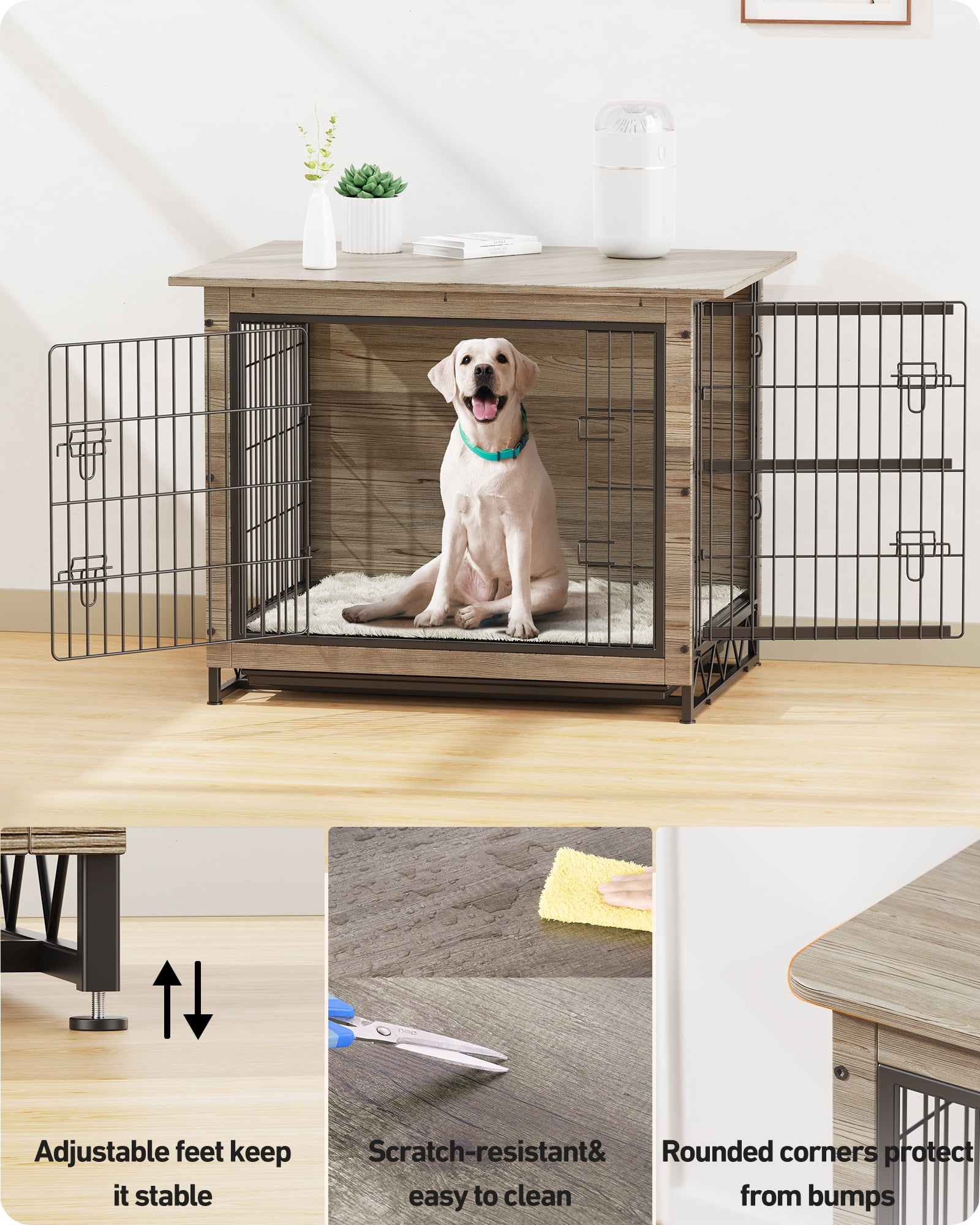 MAVINEX Extra Large Dog Crate Furniture Style 42"L x 29"H, Wooden with Double Doors Removable Tray