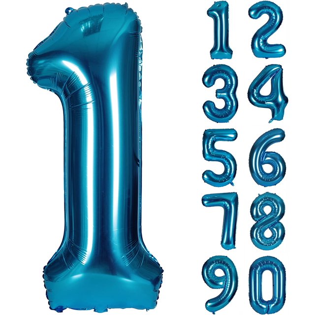 40 Inch Blue Numbers 0-9 Birthday Party Decorations Helium Foil Mylar Number Balloon Digital 1