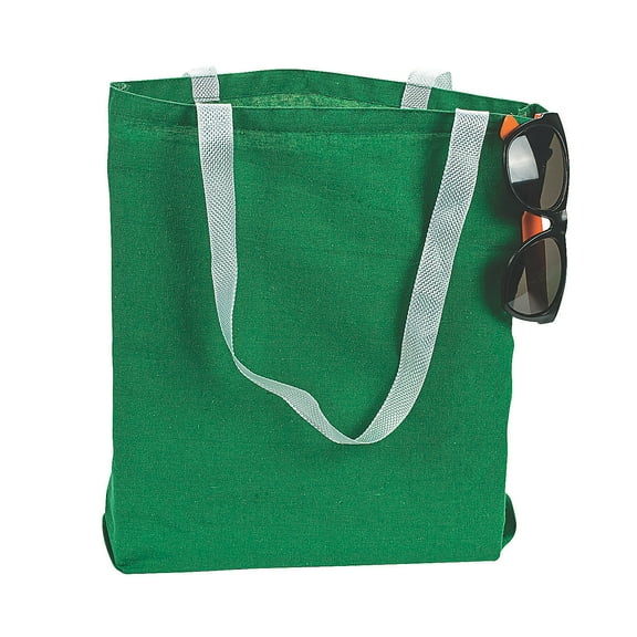 (Md) Green Canvas Tote Bag - Party Favors - 12 Pieces