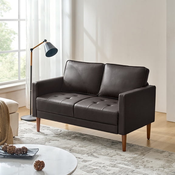 Mid Century Loveseat Sofa, 2-Seat Tufted Living Room Couch with Movable Back Cushions Brown