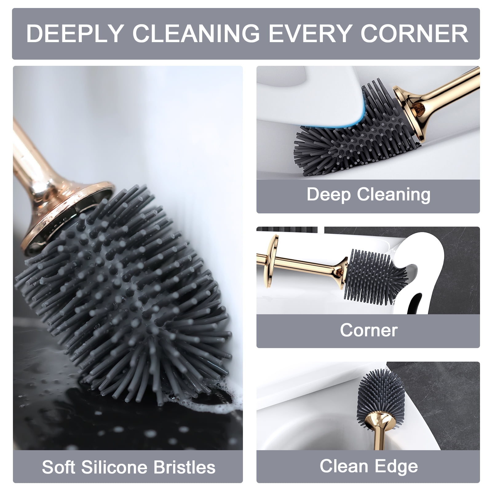 Lefree Silicone Toilet Bowl Brush Caddy Holder Bathroom Cleaning Set 2 Pack