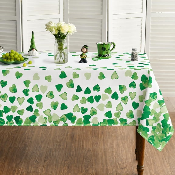St. Patrick''s Day Tablecloth 60×120 Inch Rectangular, Green Love Pattern Watercolor Style Washable Seasonal Table Cover for Party Picnic Dinner Decor