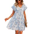 thumbnail image 1 of MAWCLOS Ladies T Shirt Dress V Neck Sundress Floral Print Mini Dresses Simple Boho Short Sleeve White S, 1 of 4