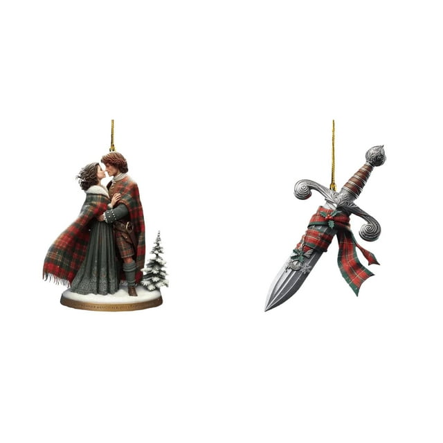 (2-Pack) Rinsvye Outlander Ornaments for Christmas Swinging Car Cow Tree Outlander Christmas Ornaments Outlander Books Ornaments for Christmas Tree Vintage Christmas Tree Ornaments Christmas Decorat