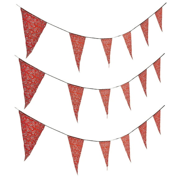 Fun Express Red Bandana Print Pennant Banner - 100ft Party Decor for Events Celebrations Outdoor Parties  Festivals & Themed Gatherings - Perfect for Patriotic Seasonal & Holiday Decorations - 1 Piec