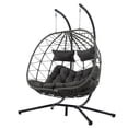 thumbnail image 3 of YIORTWO 2 Person Swing Egg Chair with Sturdy Stand & Fluffy Cushion, Double Hand-Woven Wicker Rattan Hanging Egg Chairs, Porch Swing Loveseat for Indoor Outdoor, Dark Grey, 3 of 12