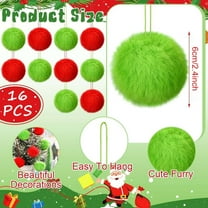 hulanddfd 16 Pcs Furry Christmas Ball Ornaments - 2.36 inches Tree Red Green Christmas Hanging Decorations Soft Faux Fleece Ball Decor for Winter Party Home Decor