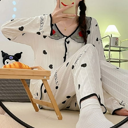 

DanceeMangoo Women Sleepwear Set Autumn Winter Pajama Set Turn Down Collar Cute Lace Long Sleeve Casual Female Pijama Home Wear Trousers