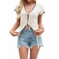 thumbnail image 2 of Women's Crochet V-Neck Short Sleeve Boho Spring Lightweights Tie Front Cardigan for Beach Summer Color XL, 2 of 10
