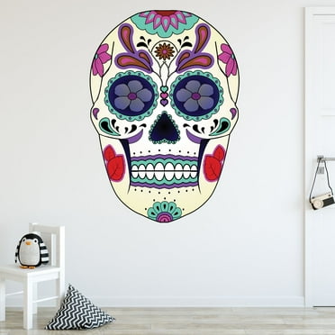 VWAQ Dia De Los Muertos Wall Decal Sugar Skull Mask Wall Sticker Mural Day of the Dead Wall Art Decor (22"H x 16"W)