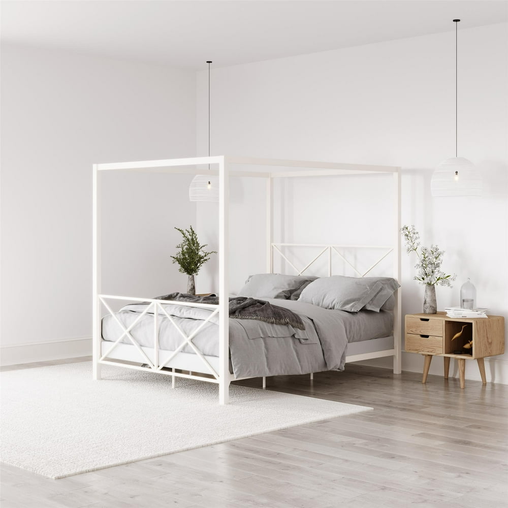 Woven Paths Metal Canopy Bed, Full, White