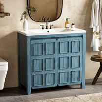 36" Bathroom Vanity with Sink, Bathroom Storage Cabinet, Retro Blue