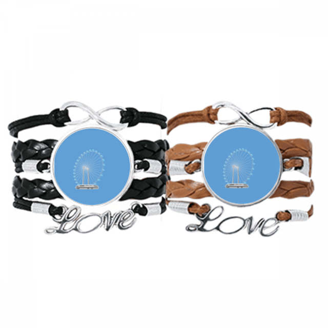 Bracelet Mode Art Déco Singapore Grande Roue, Bracelet en Corde de Cuir, Double Ensemble