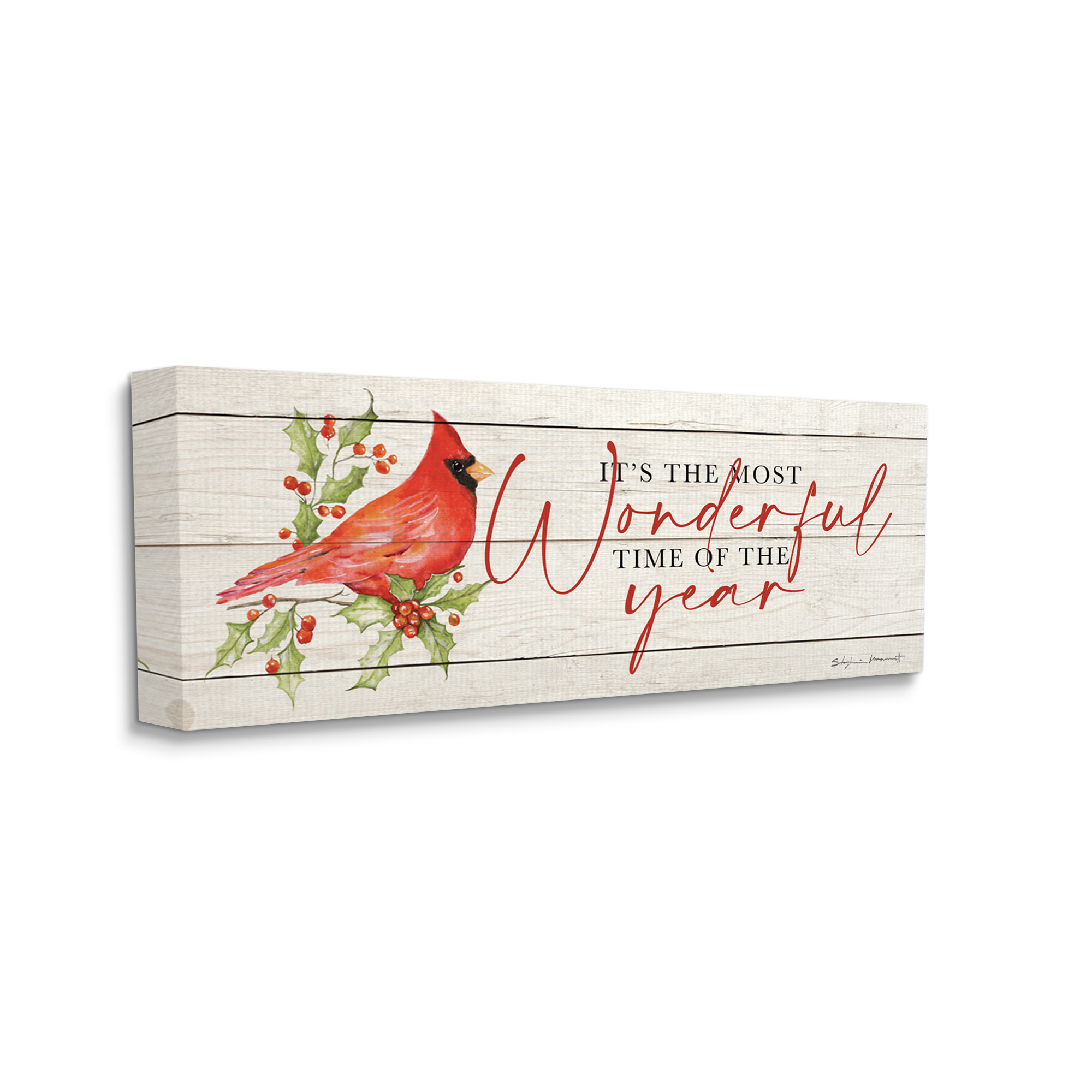 Stupell Industries Most Wonderful Time Cardinal Holiday Painting Gallery Wrapped Canvas Print Wall Art