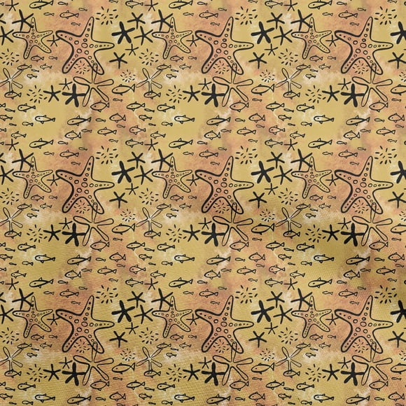 oneOone Cotton Flex Light Brown Fabric Ocean Life Sewing Fabric By The Yard Printed Diy Clothing Sewing Supplies 40 Inch Wide