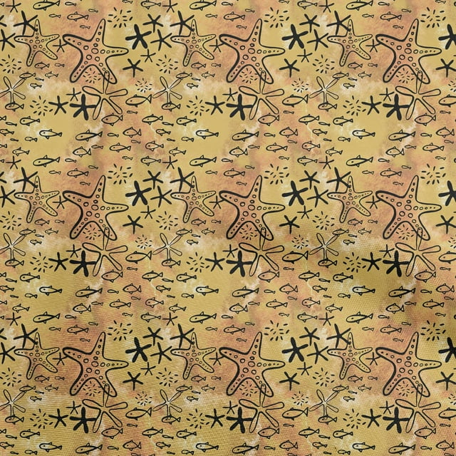 oneOone Cotton Poplin Light Brown Fabric Ocean Life Craft Projects Decor Fabric Printed By The Yard 42 Inch Wide