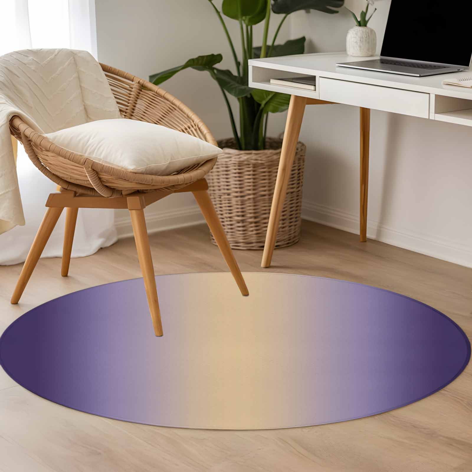 Dark Purple Yellow Gradient 3.3ft Round Rug for Bedroom Reading Corner Minimalist Ombre Modern Art Washable Non Slip Circle Area Rug