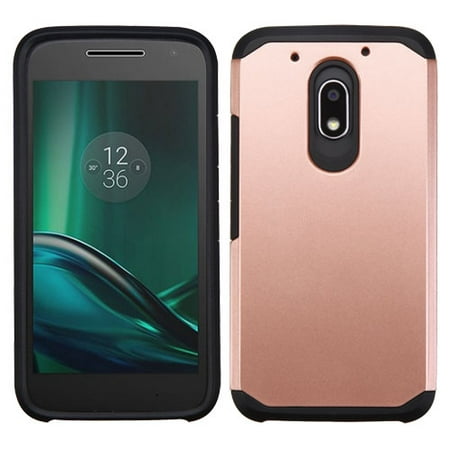 Moto G4 Play Case, Dual Layer Protective Hybrid Armor Defender Case With [Premium Screen Protector] (Rose Gold)