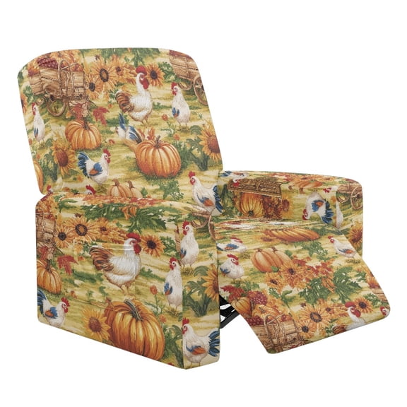 Kuiaobaty Chicken Pumpkin Print Recliner Chair Cover Large Fall Sunflower Breathable Reclining Sofa Sipcover Durable Recliner Couch Cover Stretch Reclining Slipcover with Pocket for Pets