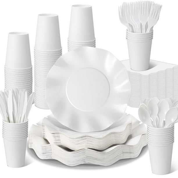 Suministros de fiesta Ziliny Scallop White, 350 unidades para 50 invitados