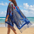 thumbnail image 4 of Women's Velvet Kimono Bohemian long style Peacock Open Wool Sweater, Beach Set Sweater, Holiday Leisure Open Wool Shawl, 4 of 12