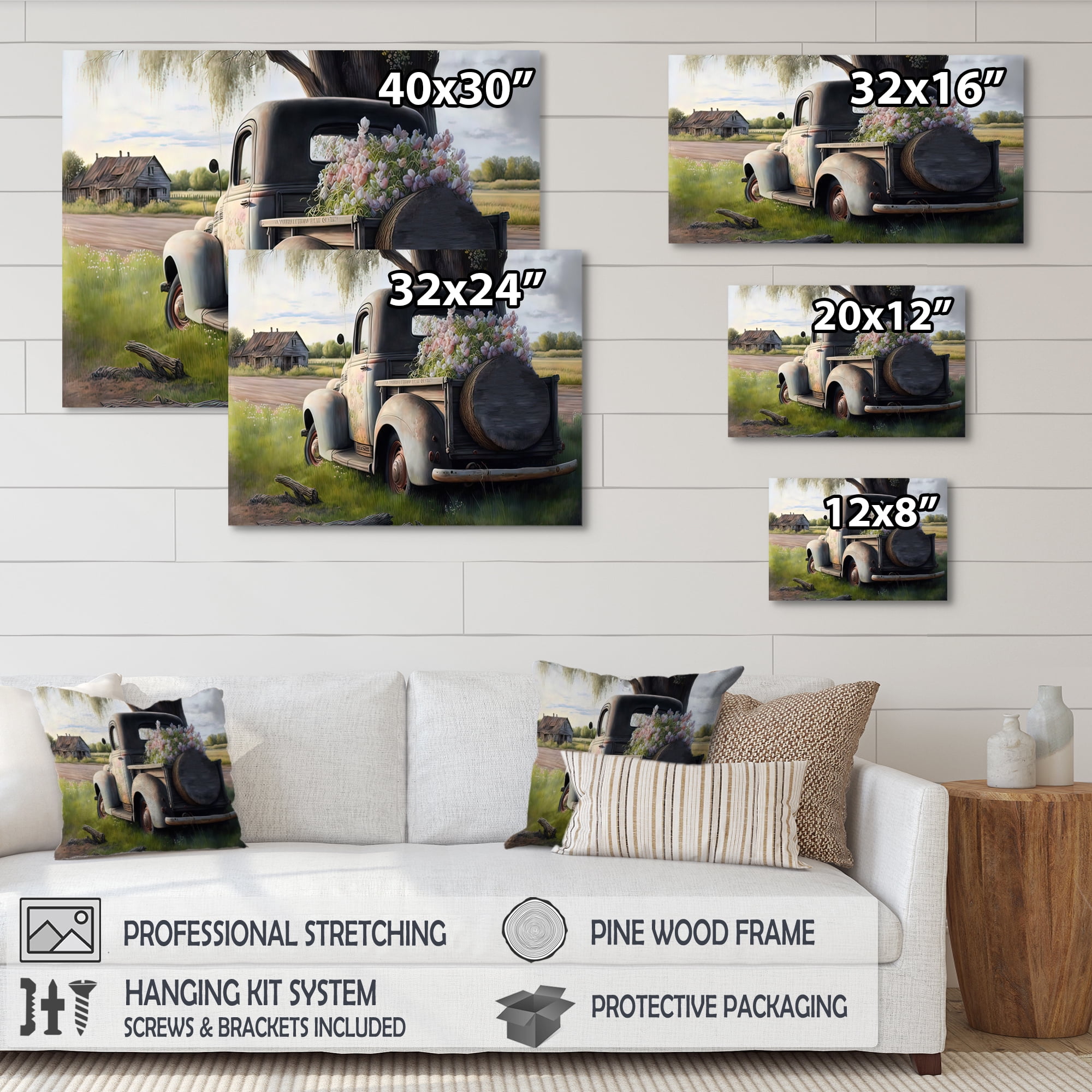 Designart Barn Flower Delivery Truck IX Canvas Wall Art