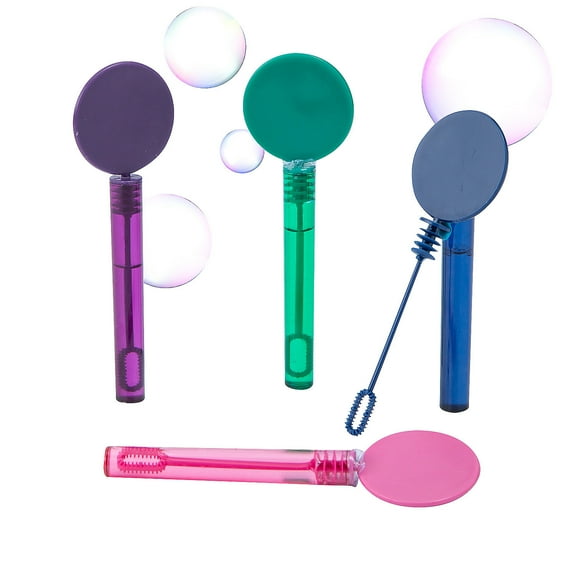 Fun Express 5 1/4" Mini Flat Jewel Colored Bubble Tubes with Wand - 24 Pieces