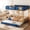 Blue,Natural, variant on Full Size Bunk Bed with Trundle, Solid Wood Bunk Bed Frame with Bookshelf, Automobile Form Design Bunk Bed with Ladder and High Guardrails, Blue