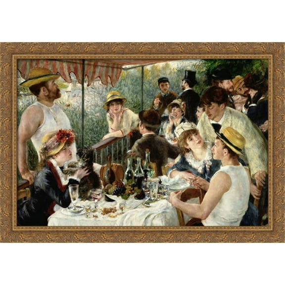 The Luncheon of the Boating Party 40x28 Large Gold Ornate Wood Framed Canvas Art by Pierre Auguste Renoir
