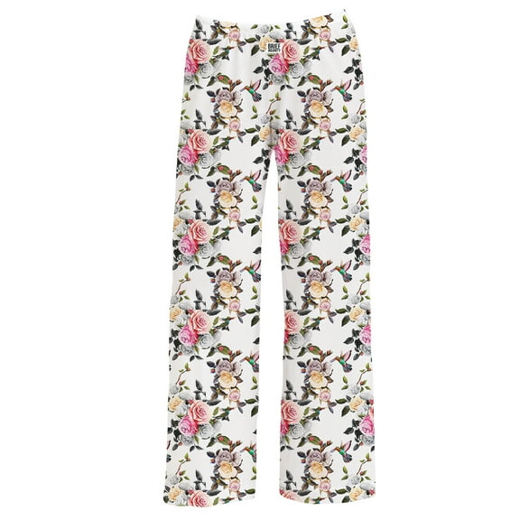 Collections Etc Hummingbird Floral Pattern Drawstring Lounge Pants