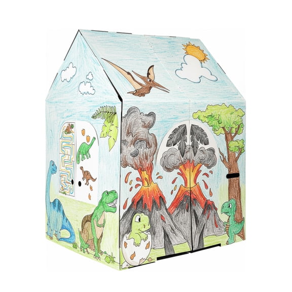 Easy Playhouse Dinosaur Create Your Own Play House - Kids Art & Craft for Indoor & Outdoor Fun, Color Dino Species – Decorate & Personalize The Cardboard Fort